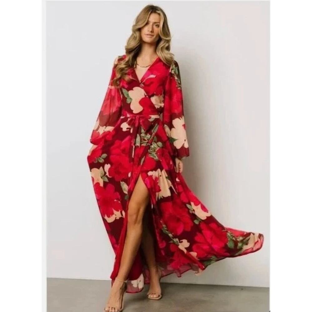 Baltic Born Katinka Wrap Maxi Dress Flowing Floral Wrap Gown Small NWT Event